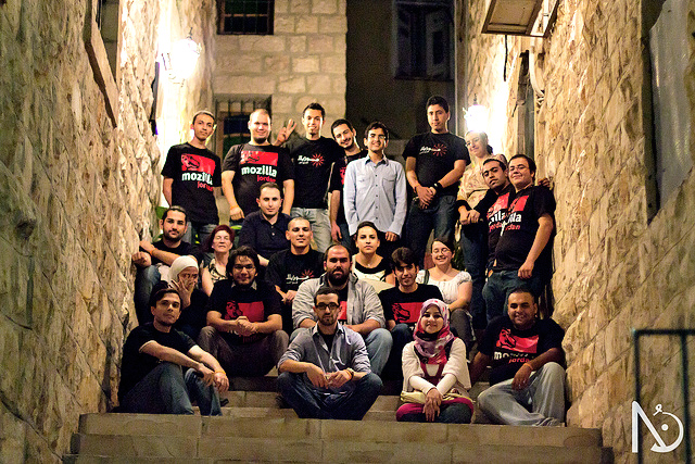 The Mozilla Arabic community with Chairperson Mitchell Baker at Jordan in June 2011.