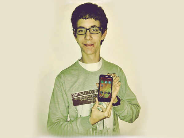 Xavier with his Firefox OS Flame device in February 2015 courtesy the Firefox OS Participation program.